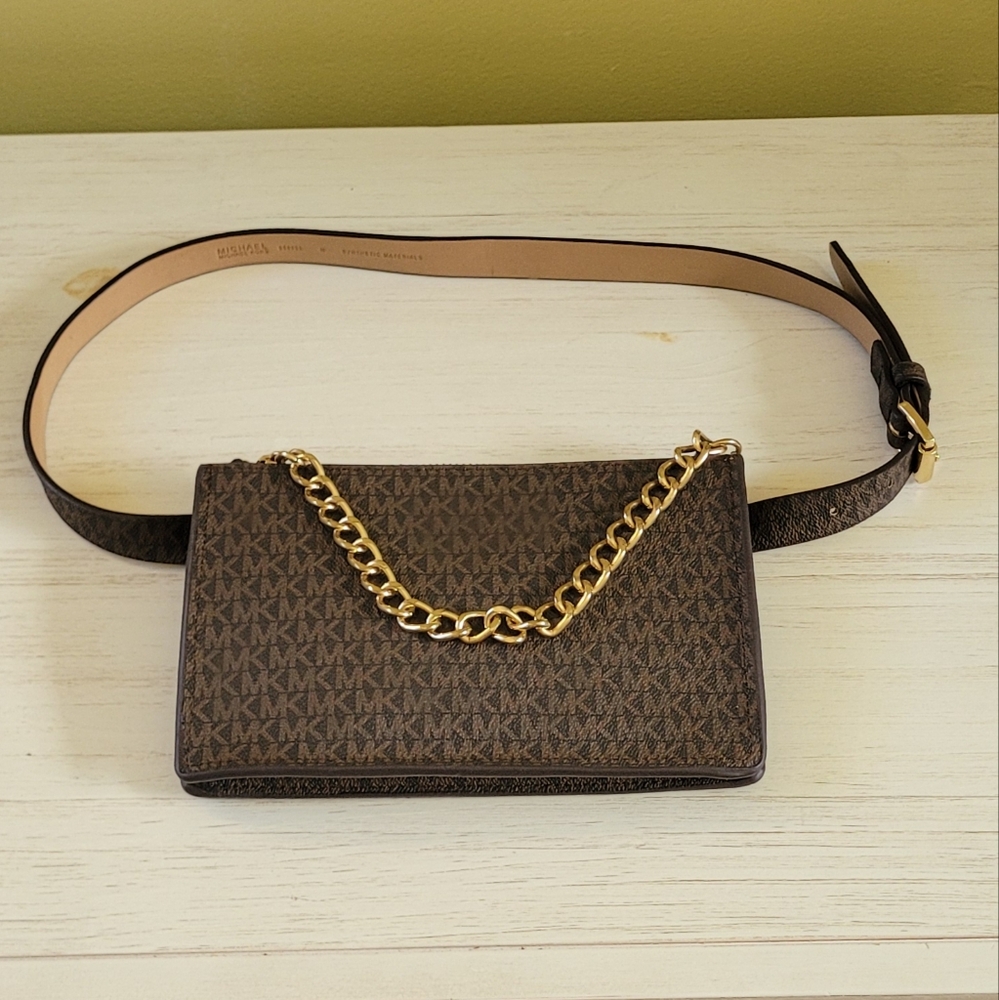 Michael Kors Brown Belt Bag with Gold Chain